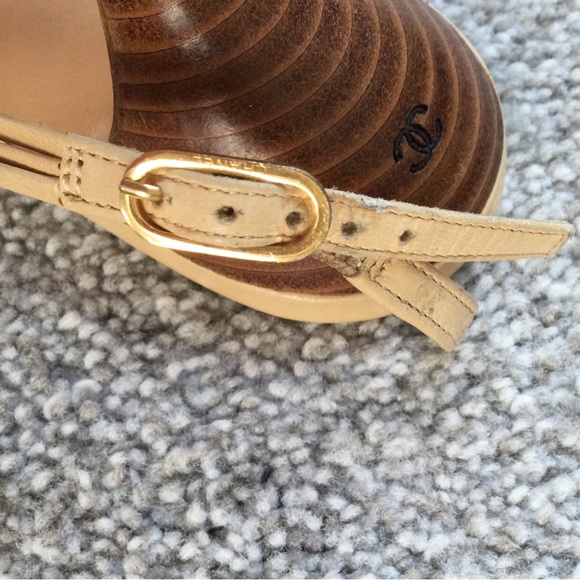 CHANEL Open toe Leather sling back Heels size 37 - Picture 8 of 11